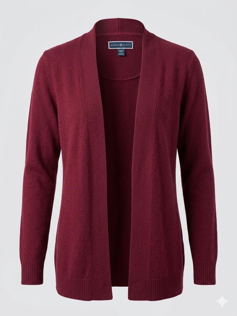 Karen Scott Open-Front Wine-Red Cardigan